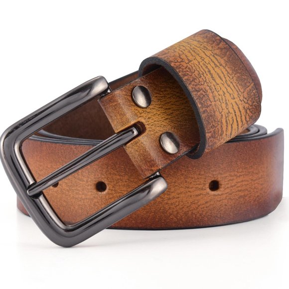 Vintage Leather Belt  For Men - Burnt Gold Full Grain  - Free Personalization - Picture 6 of 15